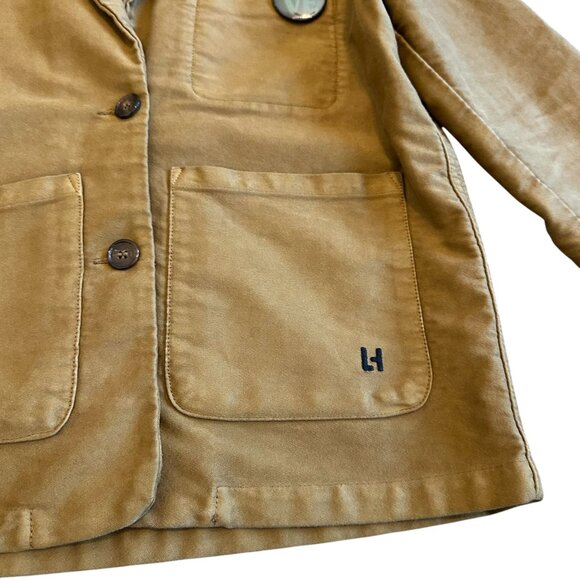 Leon & Harper Button-Down Camel Jacket Patch Pocket w/ Clover Pin Size Medium - Picture 5 of 12
